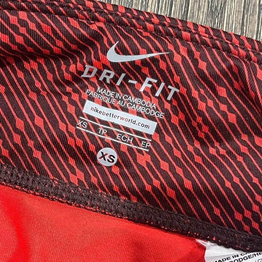 Nike Dri-FIT Red Printed Athletic Leggings Mid Length Size XS